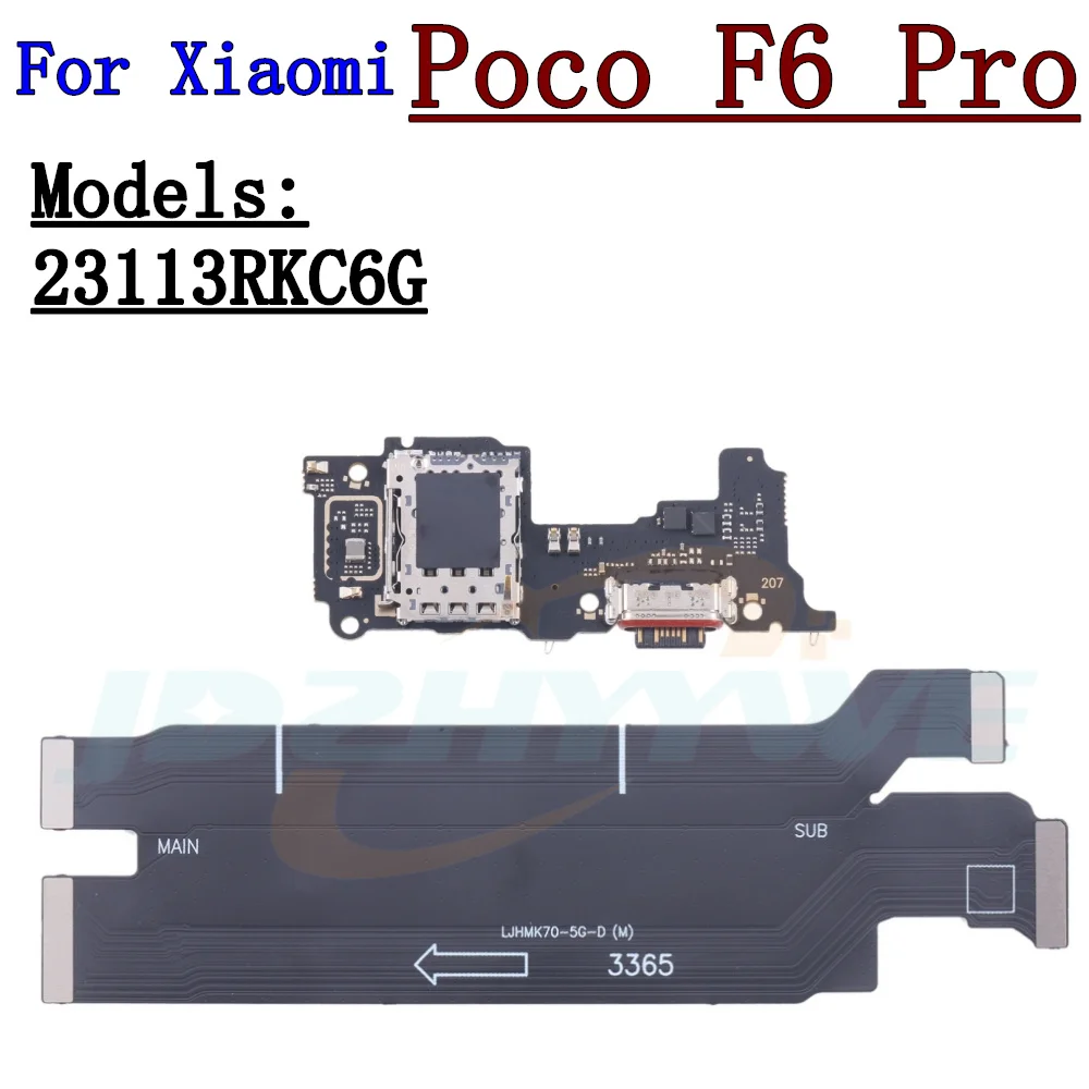 SIM Card Reader Board Dock Connector USB Charging Port Board For Xiaomi Poco F6 Pro Main Motherboard Flex Cable Repair Parts