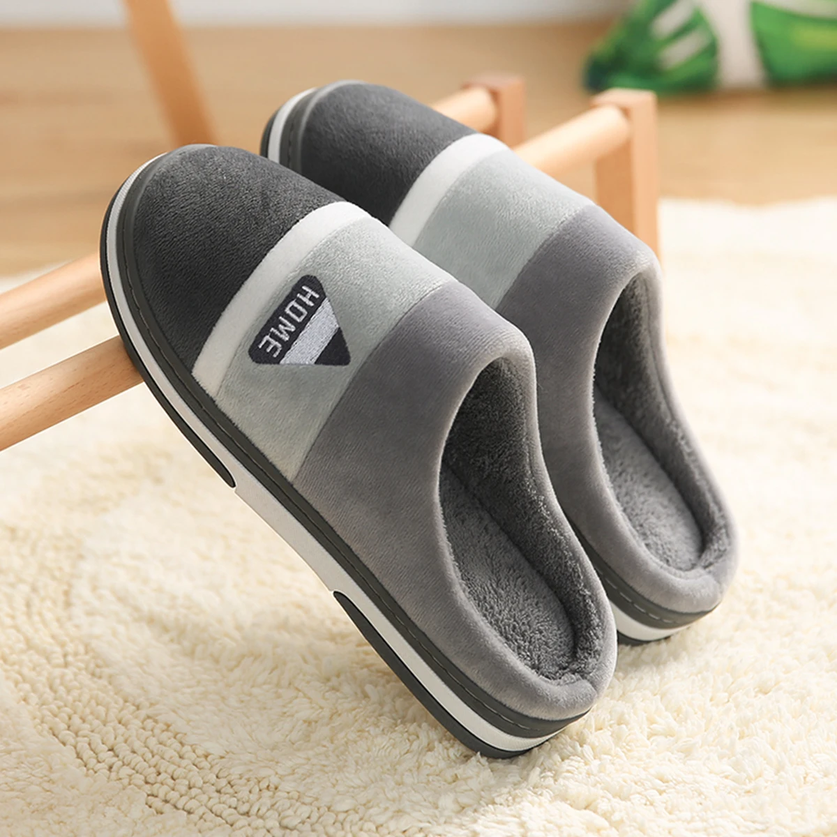 Men's Cotton Slippers, Home Warm Indoor Non-Slip Thick-Soled Couple Style Plush New Style for Autumn and Winter