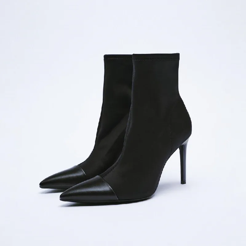 

2023 New Autumn Ankle Boots Women Sexy Pointed Toe High Heels Stretch Skinny Boots Fashion Party Dress Female Socks Pumps Shoes