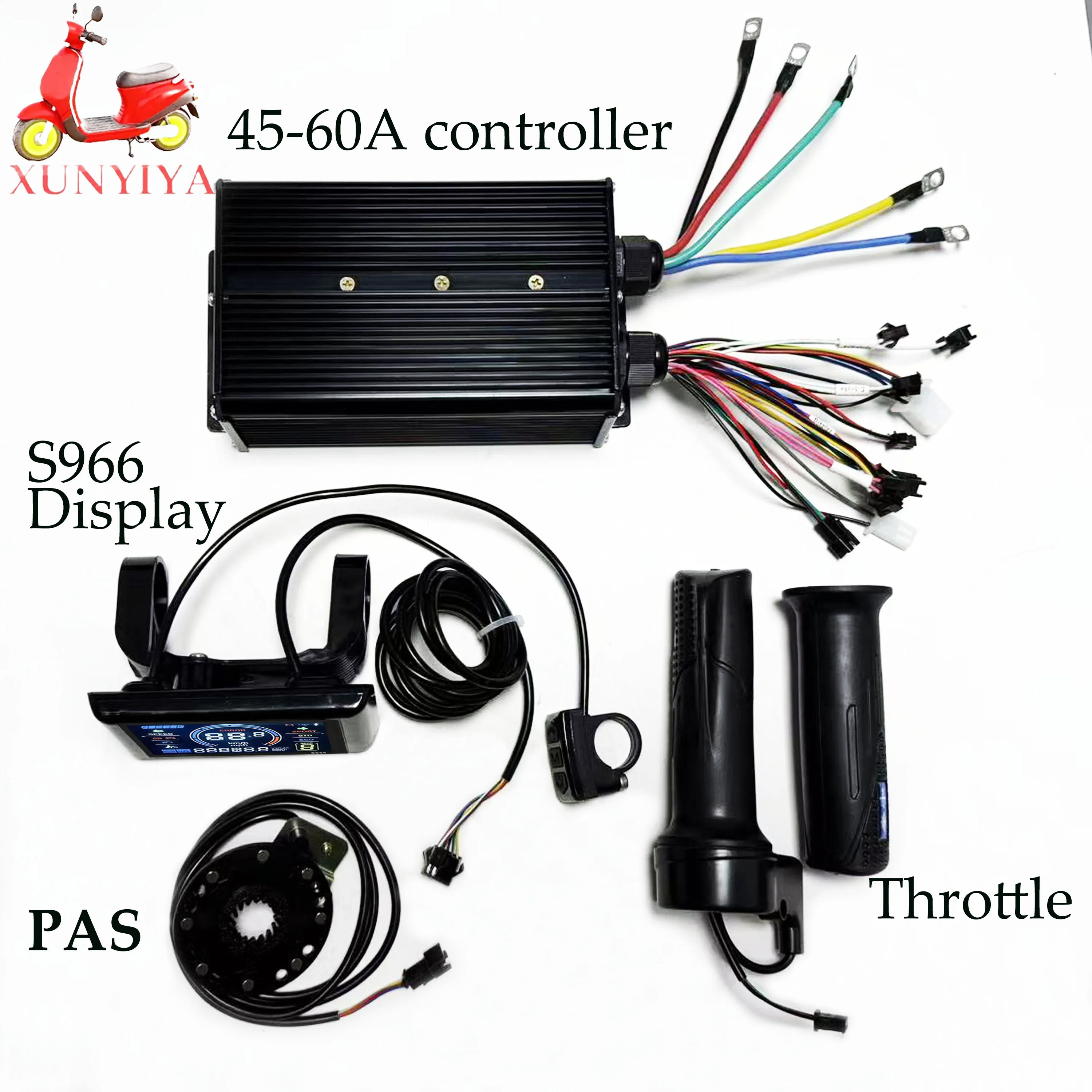 

E-bike 45A-60A 36V 48V-64V 1500W-3000W Brushless Motor Controller with S966（SW900） Display，PAS sensor + Throttle for e scotter
