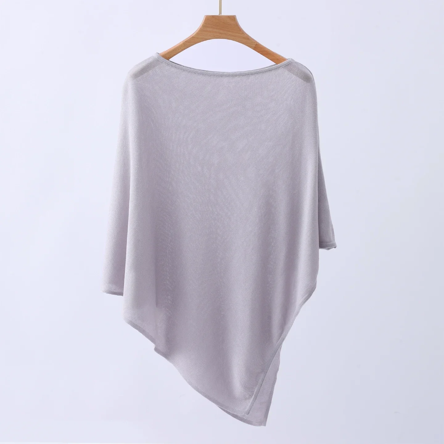Women Thin Lyocell Knitted Poncho Shawl Round Neck Pullover Irregular Hem Cover Up Soft Shoulder Wrap For Daily Beach Party Wear
