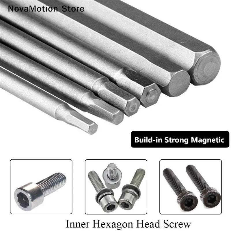 [NM]8PCS Hexagonal Screwdriver Head Set 100mm Long S2 Alloy Steel Magnetic Bit Power Tool Accessory H1.5-H8[NM]