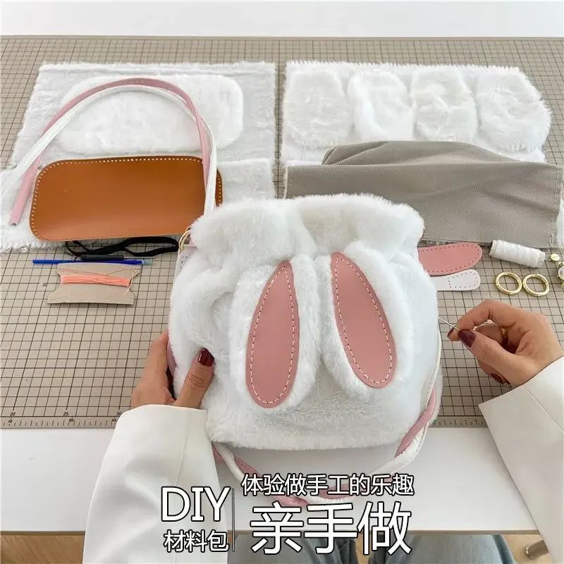 DIY Handwork Bag Material Package Stuffed Bunny Ear Material Crossbody Bags Hand-sewn Homemade New Year Gift