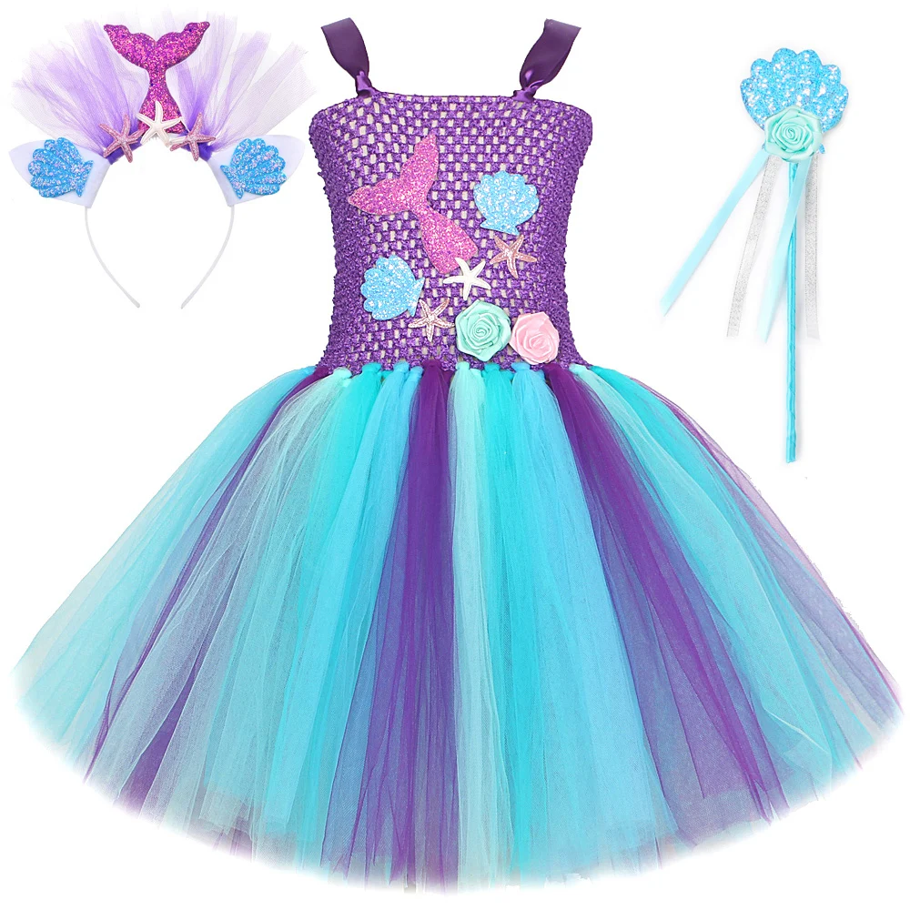 Little Mermaid Costumes for Girls Birthday Party Ballet Tutus Kids Seamaid Princess Dresses Christmas Halloween Fancy Outfits