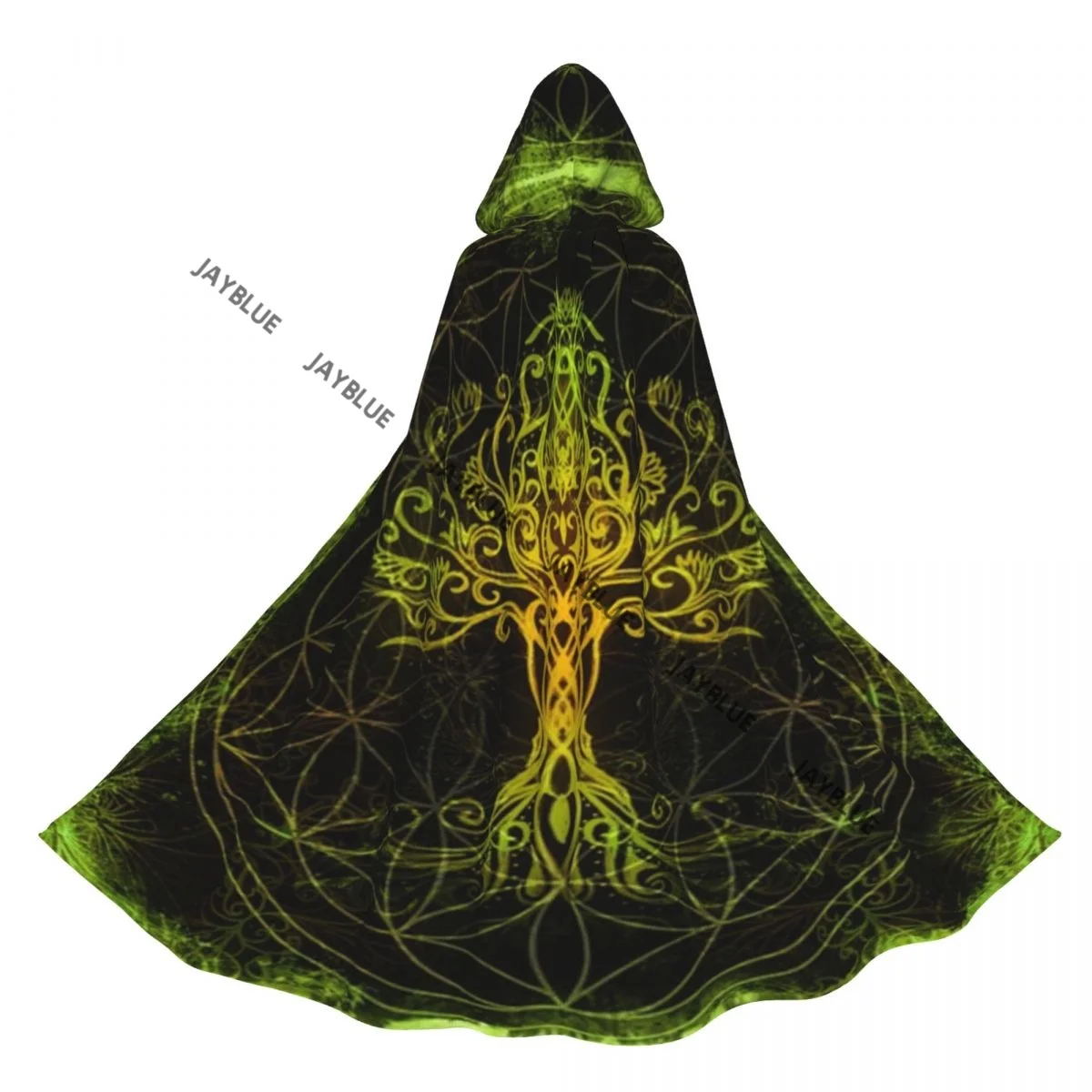 Yggdrasil Tree Of Life Hooded Cloak Polyester Unisex Witch Cape Costume Accessory