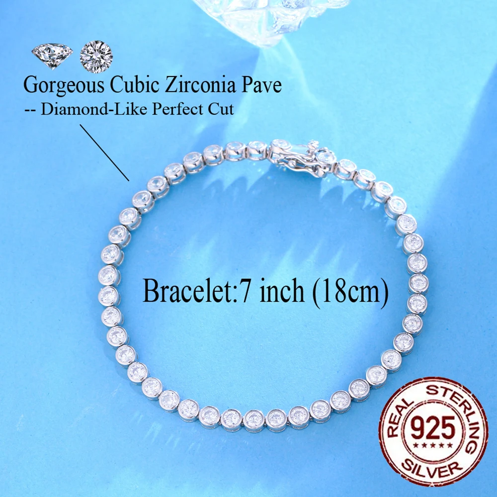 CWWZircons 925 Sterling Silver Tennis Bracelets for Women 3mm Clear White Cubic Ziconia Luxury Wedding Jewelry Accessories SB003