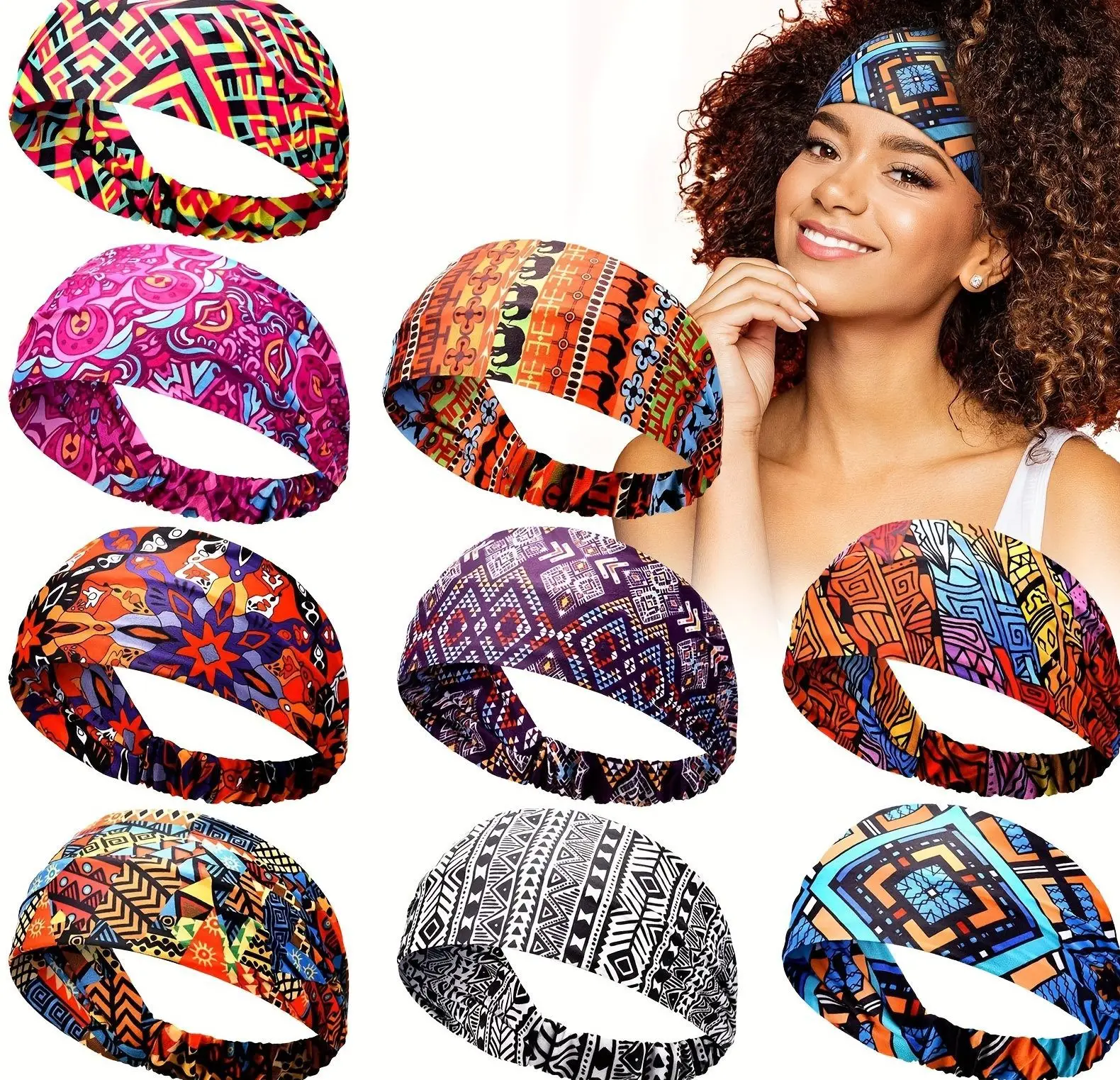 

2023 Summer Fashion Bohemian Amazon European and American Print Yoga Korean Style Headband with Star Shape Stylish Korean