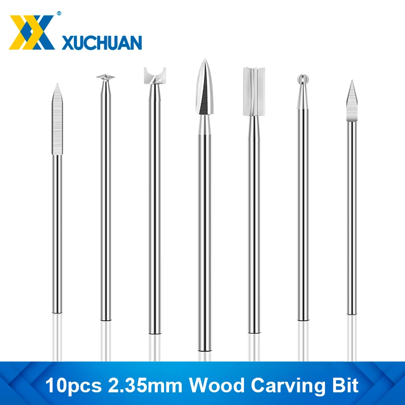 10pcs 2.35mm Shank Wood Engraving Drill Bit Milling Cutter Woodworking Drilling Tools Carving Knives Bit