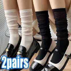 1/2 Pairs Women Stockings JK Lolita Breathable Long Knee-socks Woman Solid Black White Y2K Simple Vertical Stripe Socks Trend