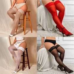 Plus Size Silicone Non-slip Lace Stockings Women Garter Lace Stockings Suspenders Fishnet Stockings