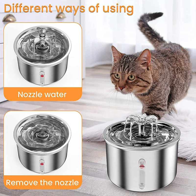 Cat Fountain Stainless Steel Flower Faucet Ultra Quiet Pump Pet Water Fountain Visible Water Level Automatic Sensor Dog Fountain