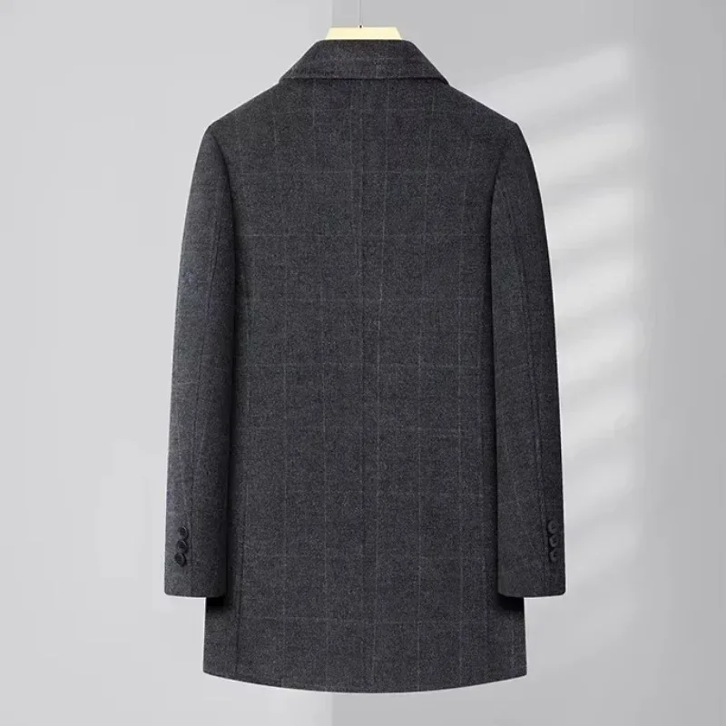 Men's Double-Sided Woolen Coat Mid-Length Casual Wool Suit Collar Duck Down Lining Warm Slim Fit Jacket