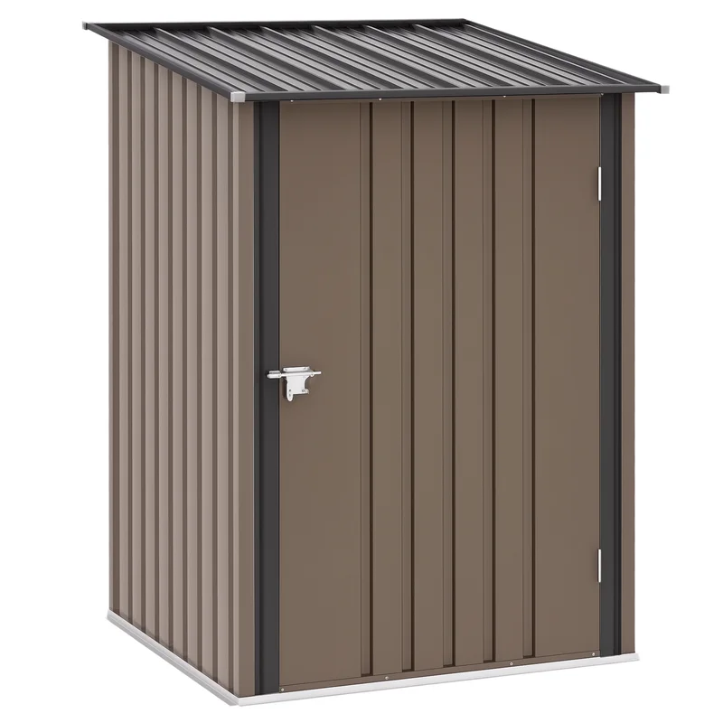 

3.3 x 3.4ft Lean To Steel Garden Shed, with Locking Door - Brown/Grey
