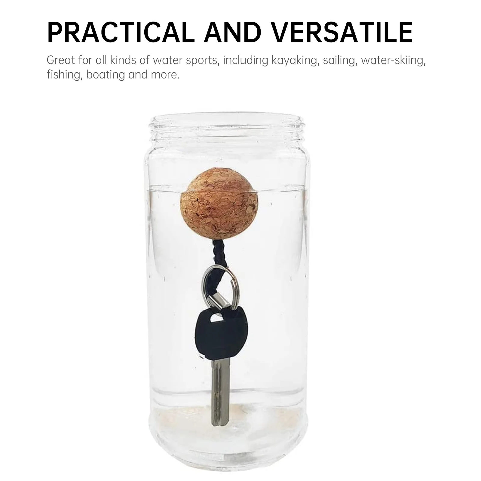 

2 Pcs Floating Globe Cork Floatable Key Chain Ball Keychain Wooden Keyring Sports Black