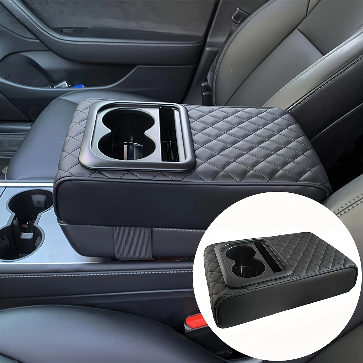 

Car Armrest Box Pad Universal Auto Center Console Armrest Cushion With 2 Cup Holder Black Arm Rest Extension Pad Multi functiona