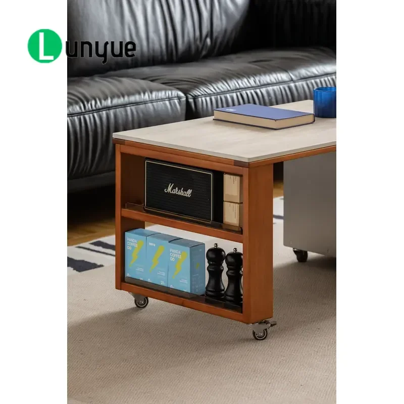 Solid Wood Rotatable Lift Coffee Table Converts to Dining Table Portable Modern Design Living Room Furniture Space Saving