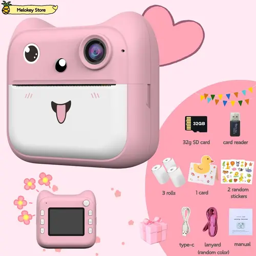 Impresora de cámara fotográfica para niños con juego, Mini cámara de vídeo Digital rosa y azul, cámara de impresión instantánea para niños de 4 a 12 años, regalo para niños y niñas