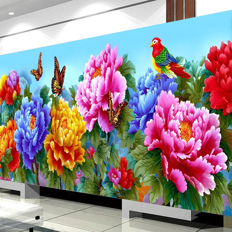 DIY Cotton Thread 11CT Printed Precision Cross Stitch Peony Flowers Scenery Living Room Cross Stitch Kits Embroidery Needlework