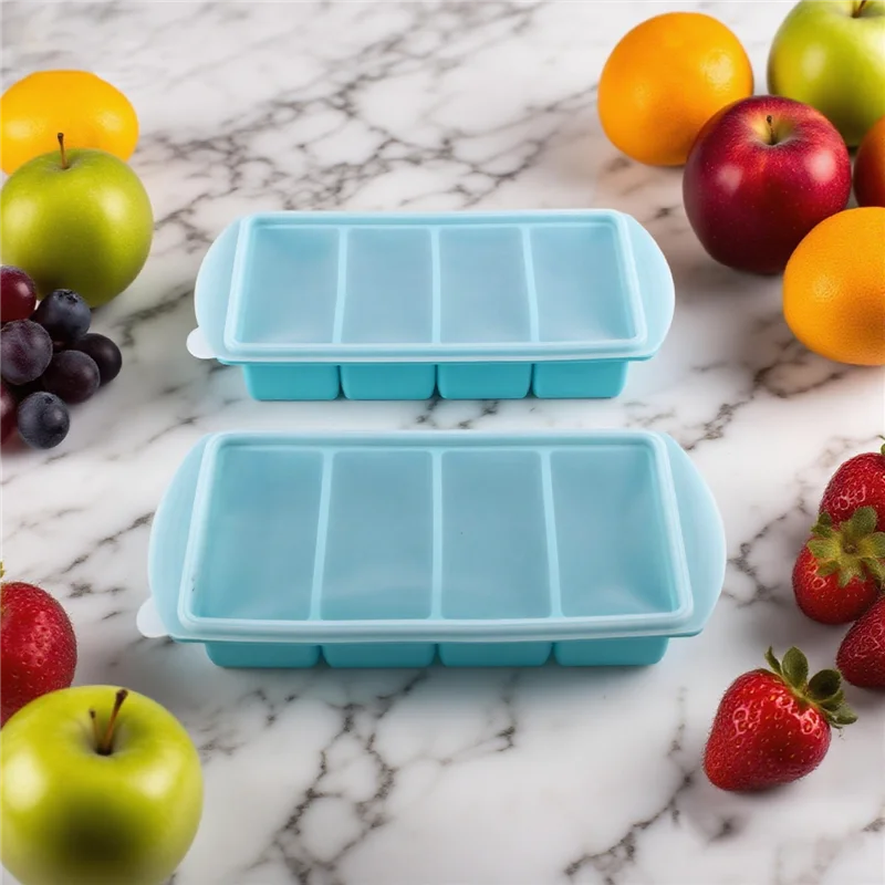 قوالب طعام للفريزر من السيليكون مع صينية مكعبات ثلج بغطاء، حاوية فريزر، تجميد وتخزين الحساء 2 قطعة #4