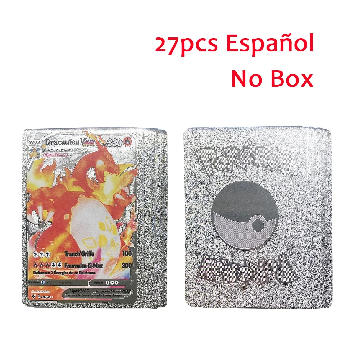 55pcs Pokemon Goldfolie bunte Karte Charizard Pikachu Arceus Silber Regenbogen Spanisch Englisch Französisch Deutsch Vstar Vmax Karte Geschenk