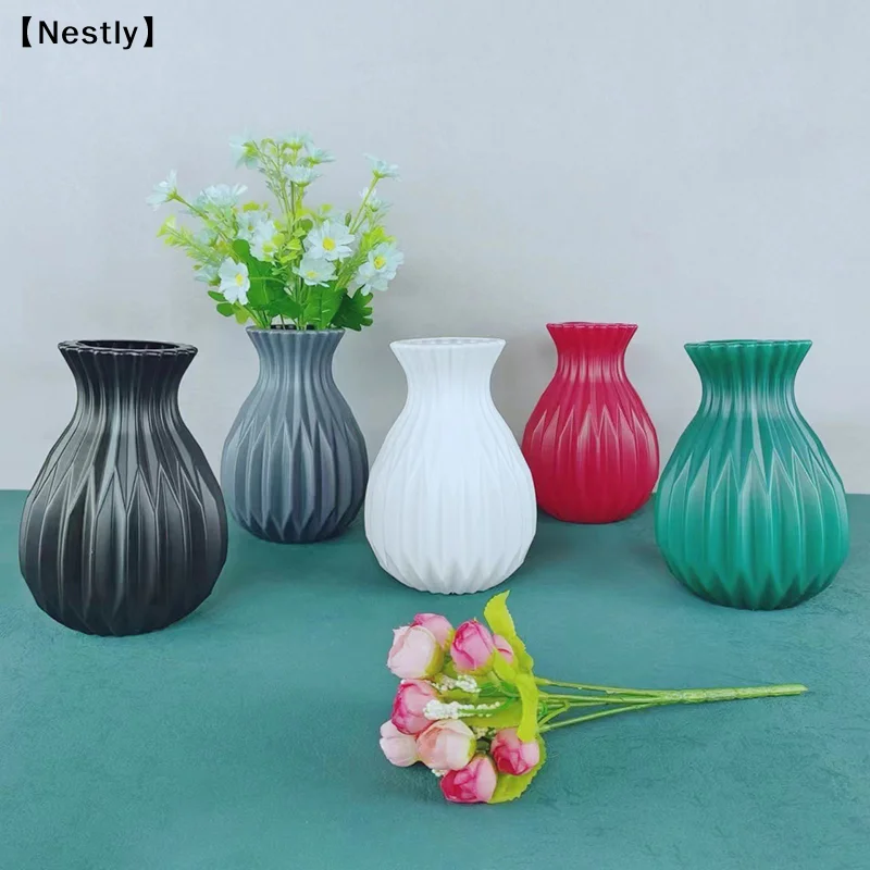 1 PCS Nordic Flower Vase Imitation Ceramic Plastic Flower Vase Living Room Desktop Decora Wedding Centerpiece Arrangement〔Nest〕