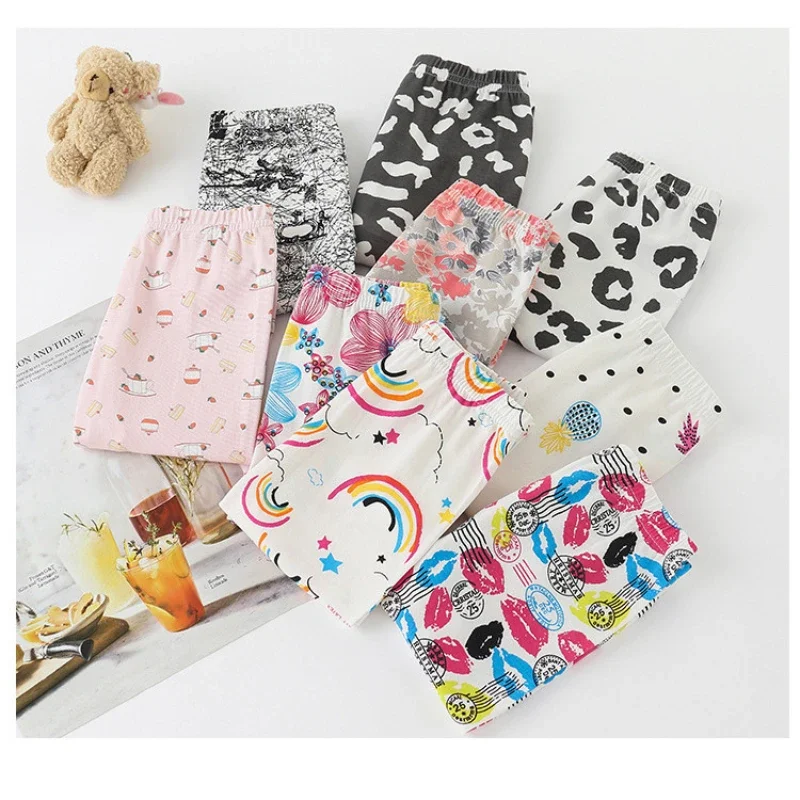 5pcs/lot Kids Girls Leggings Spring Summer New Quality Elastic Modal Fabric Printed Pants