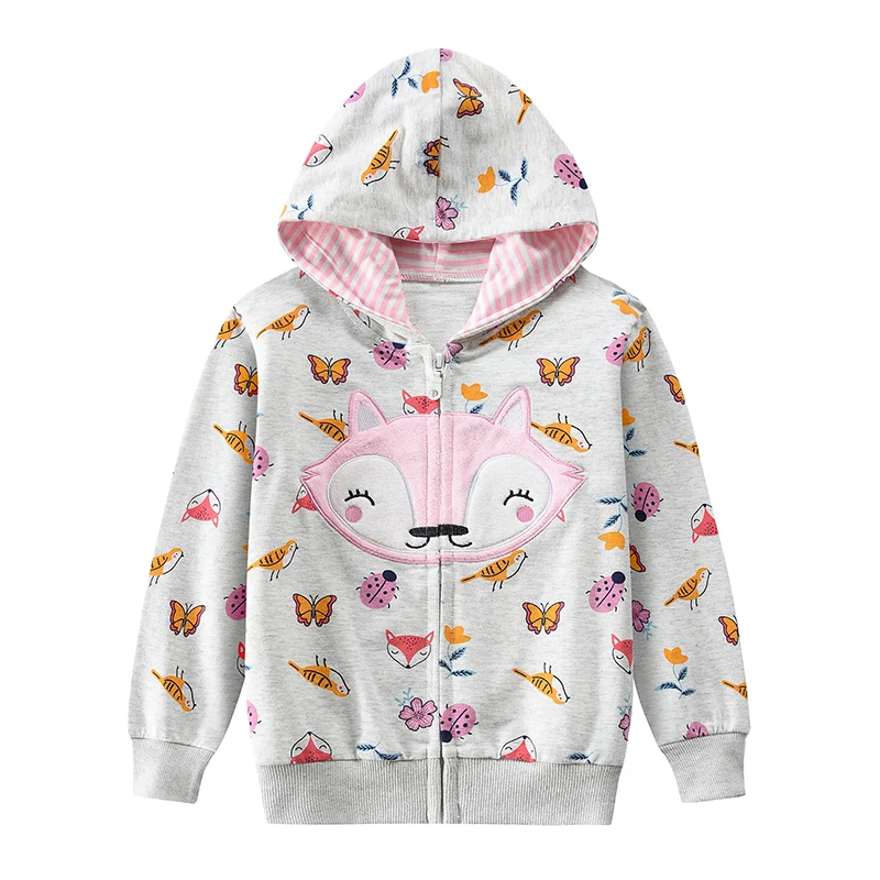 Little Hand Girls Zip Up Kids Fox Hoodies Animal Print Long Sleeve Jackets Toddler Sweatshirt Clothes Autumn Outerwear for 2‑7Y