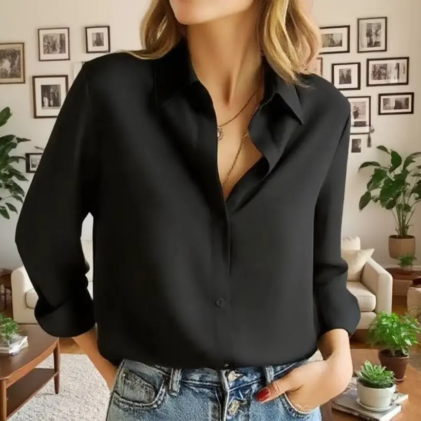 

Women's Cotton Linen Shirt Vintage Butterfly Print Top Lapel Long Sleeve OL Women Tops Casual White Button Up Shirts Blusas