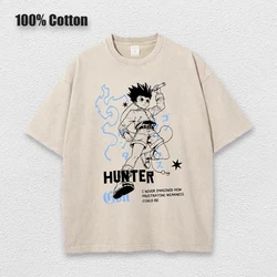 Punk Anime Hunter x Hunter Washed T-shirts Mens Cotton Clothing Graphic Manga Harajuku Tees Unisex Summer Top Male Streetwear