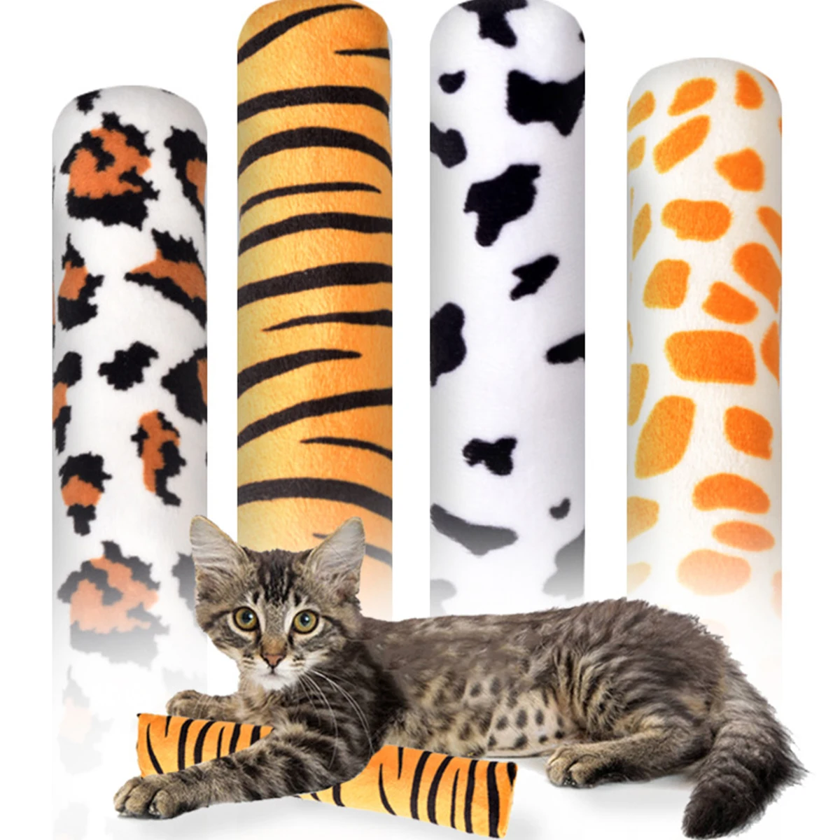 Animal estampado hierba gatera Kicker peluche mascota gato juguete almohada sonido interactivo juego suave y esponjoso gato palo duradero suministros para mascotas Juguetes