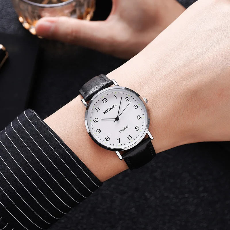 

Оригинальные наручные часы Disney Mickey Business Lite с большим циферблатом, водонепроницаемые, светящиеся, студенческие, мужские кварцевые часы 229