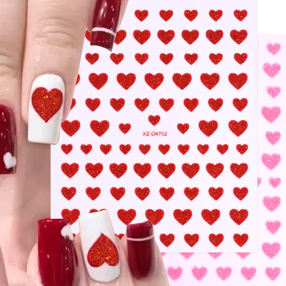 1pc 3D Valentijnsdag nagelstickers glitterpoeder liefde hart ontwerpen nagelstickers zelfklevende nagelbenodigdheden voor vrouwen en meisjes