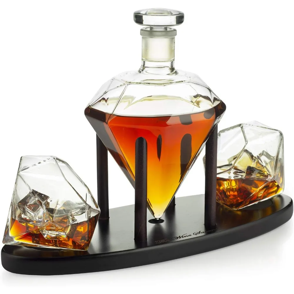 

Whiskey Decanter with 2 Diamond Glasses Liquor, 750 ML Whiskey Decanter, Great Valentine's Day Gift Ideas