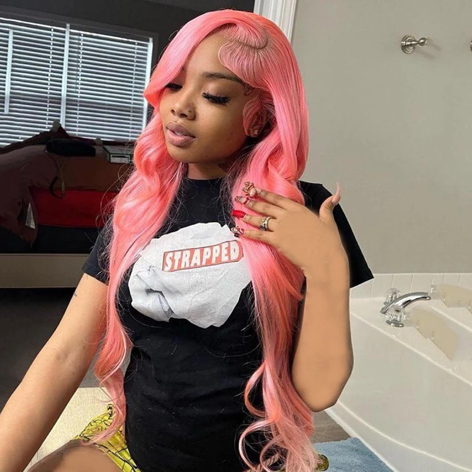 

Light Pink Lace Front Wig Human Hair Loose Body Wave 13X6 Hd Lace Frontal 613 Colored Wig 13X4 Brazilian Pre Plucked Wig 36 Inch