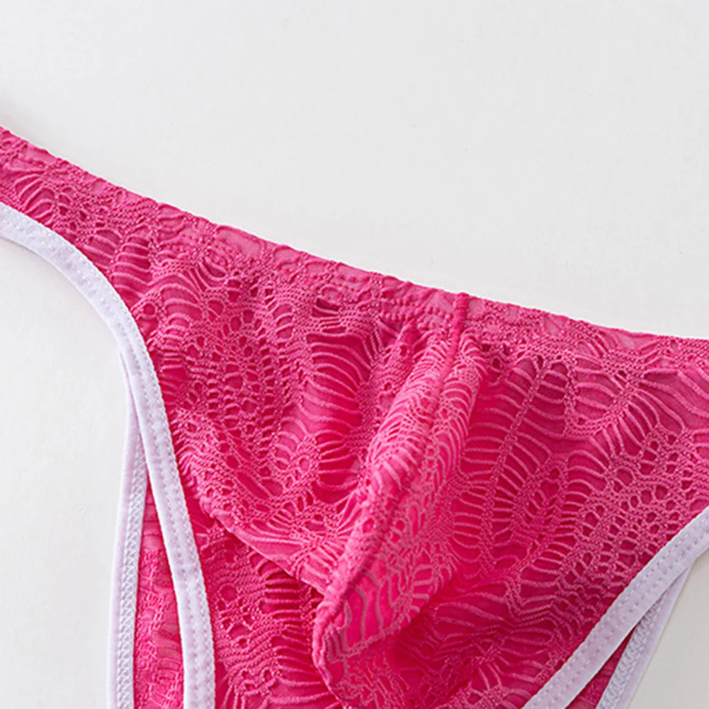 

Breathable Lightweight Men Thongs Jacquard Mesh Lace Fashion Sexy Bikini Briefs Underwear Low Waist Man Panties