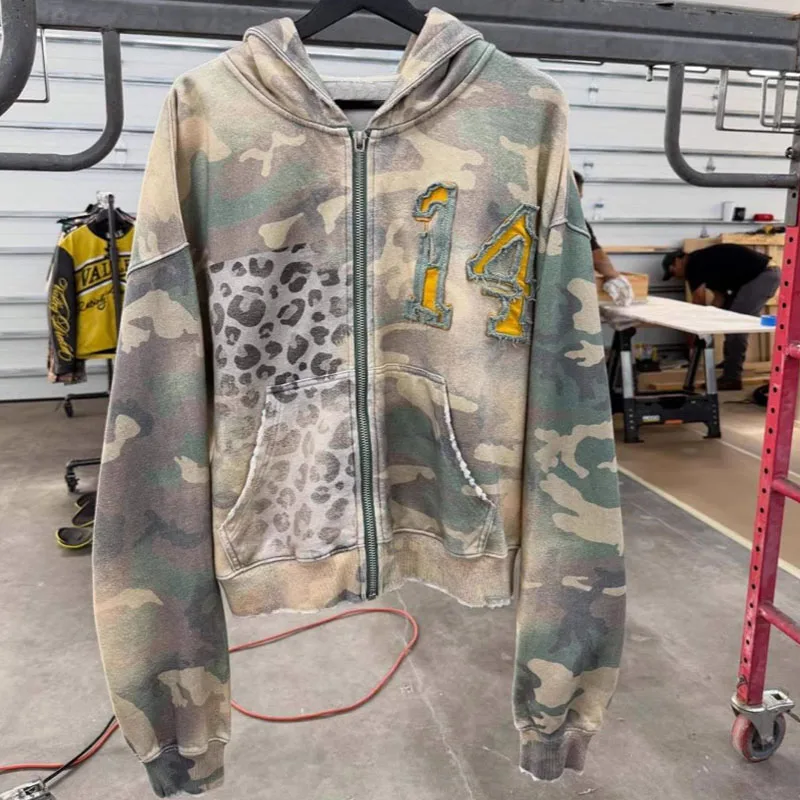 

Камуфляжная толстовка с леопардовым принтом, старая лоскутная эстетика, осень-зима, винтажная уличная одежда в стиле Харадзюку с длинными рукавами