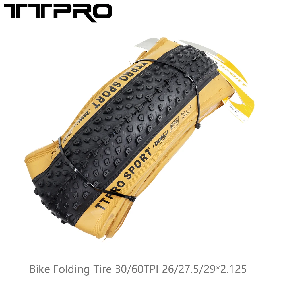 TTPRO Mountain Bike Folding Tire 30/60TPI 26/27.5/29*2.125 Anti Puncture Fetus Soft Steel Wire Brown Edge Mountain Bike Tire