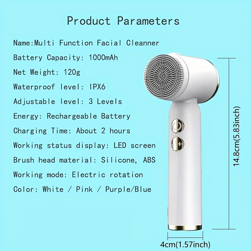 Rechargeable  Face Cleanser - 3 Speed Adjustment, Waterproof Silicone, Pore Cleaning - MZ-400