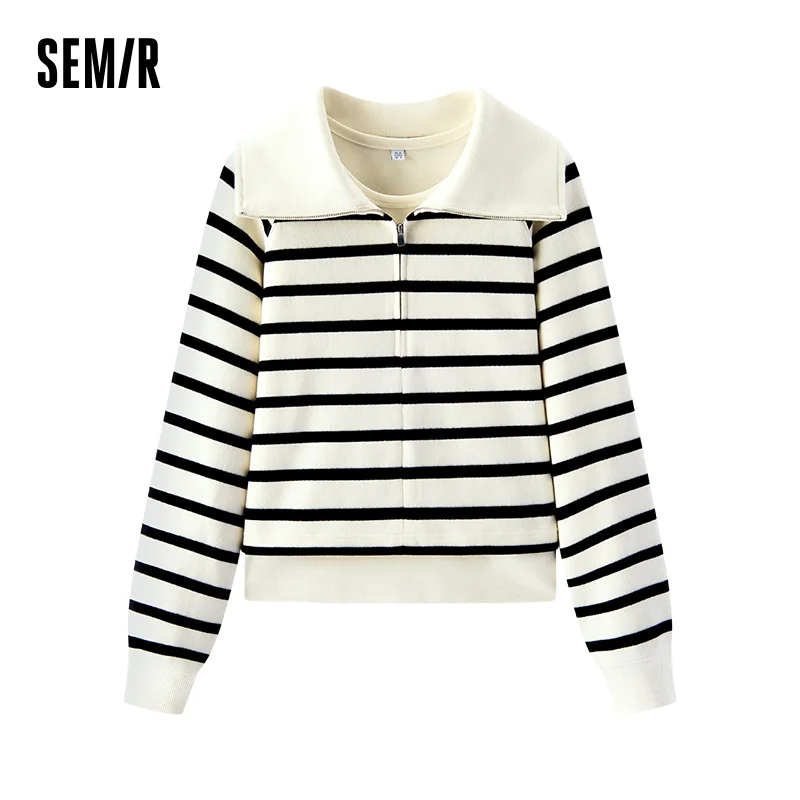 Semir Women Sweatshirt Brushed Fabric Stripe Pattern Raglan Sleeve Two Piece Design Vest Layer Detail 2026 Winter Soft Comfort