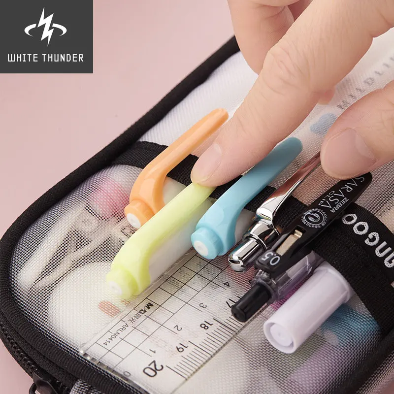 1pcs Angoo Transparent Mesh Pencil Case Pen Bag High Quality Ice Cream Color Storage Pouch Organizer for Stationery School A6452
