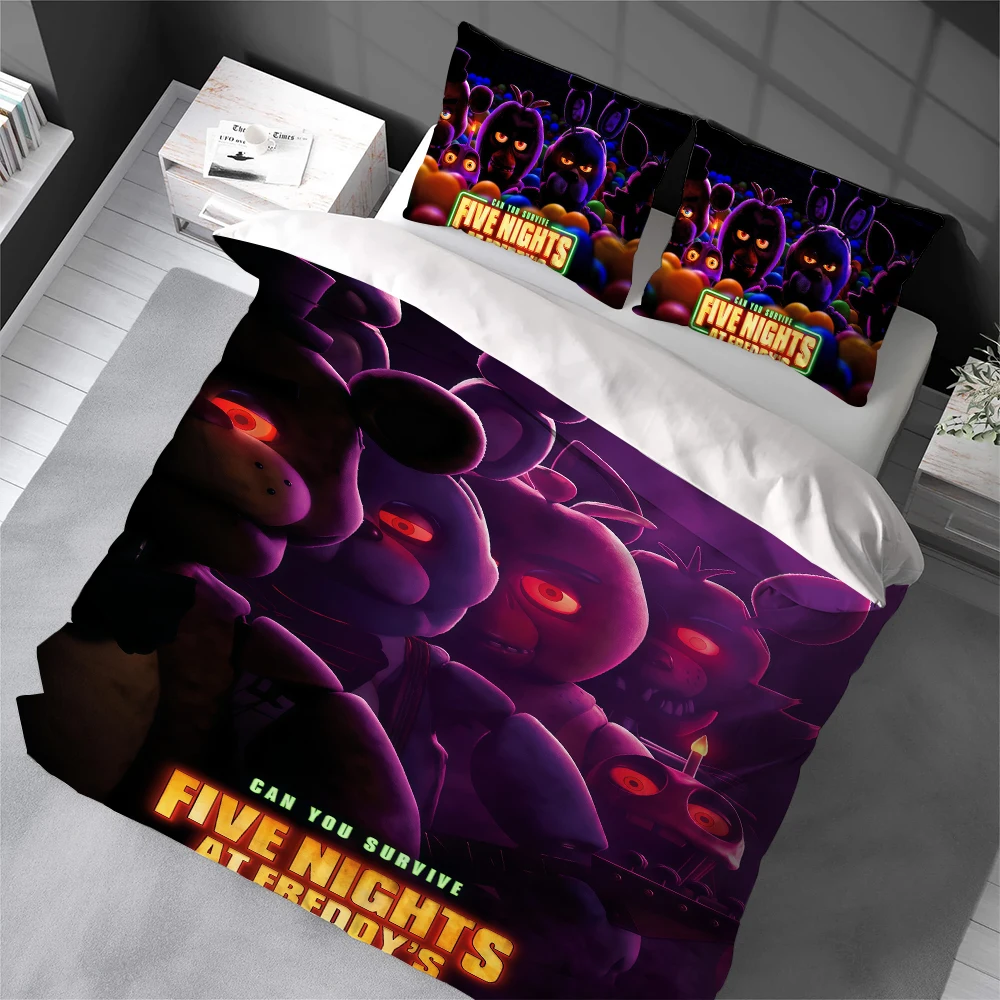 Juego de Funda Nórdica de Five Nights at Freddy's, Ropa de Cama Estilo Hogareño, Algodón Suave, Juego de Cama de 3 Piezas, Regalo para Dormitorio Estudiantil