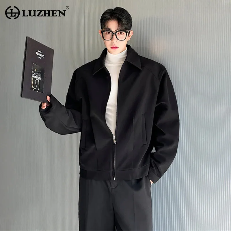 LUZHEN Short Jacket Men's Solid Color Simplicity Stylish Niche Design 2024 Autumn New Coats Casual Vintage Original Tops LZ7110