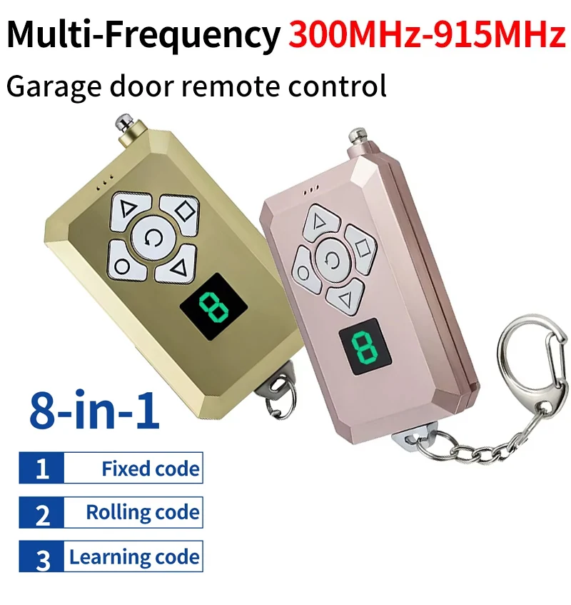 

8-Channel Remote Control Garage Door Opener Multi-Frequency 300-915MHz Clone Rechargeable Fixed Rolling Code Gate Access Key Fob