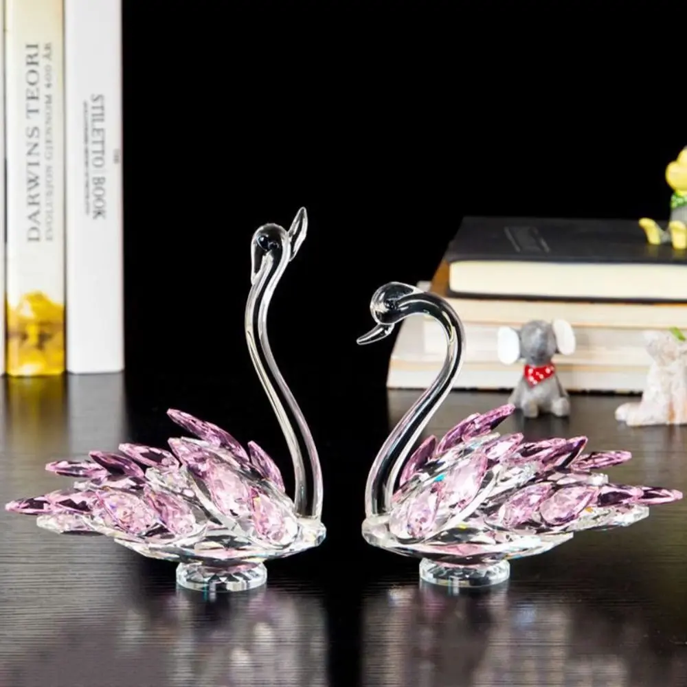 

Birthday Keepsake Exquisite Crystal Swan Figurine Creative Mini Swan Statue Elegant Gift Crystal Desktop Ornaments Living Room