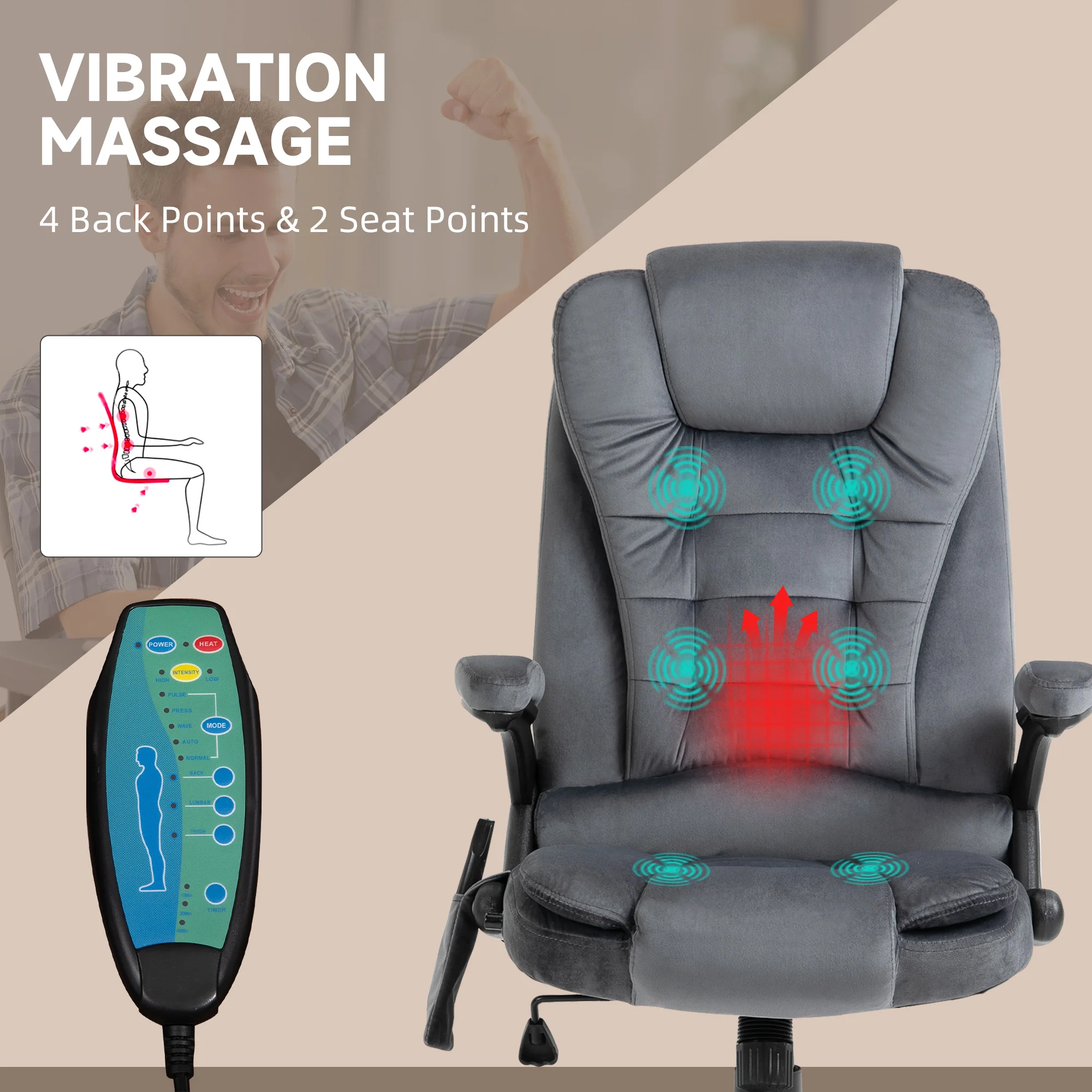 Vinsetto Office Chair with Heating Massage Points Relaxing Reclining, Grey