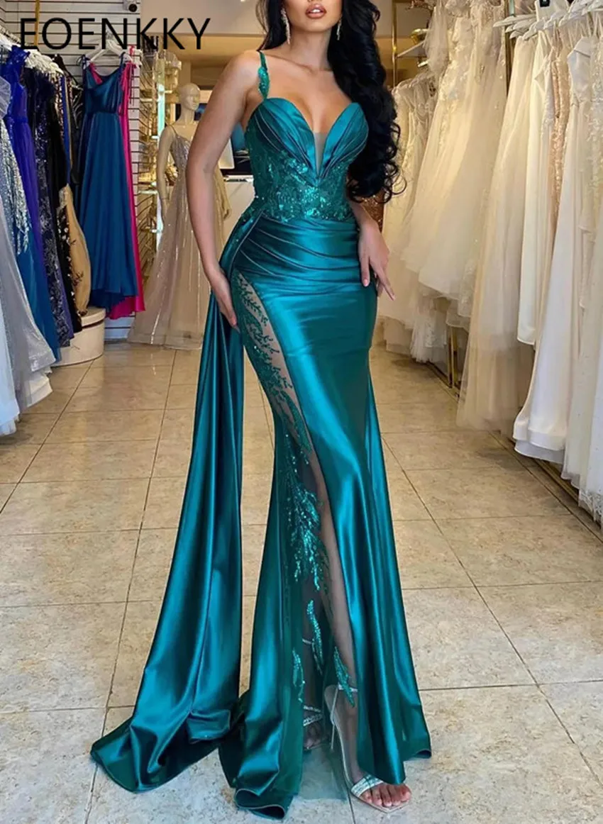 Customized Lace Applique Prom Dress V-Neck Italian Strap Side Split Wedding Party Dresses Formal Occasion Evening Dresses Women