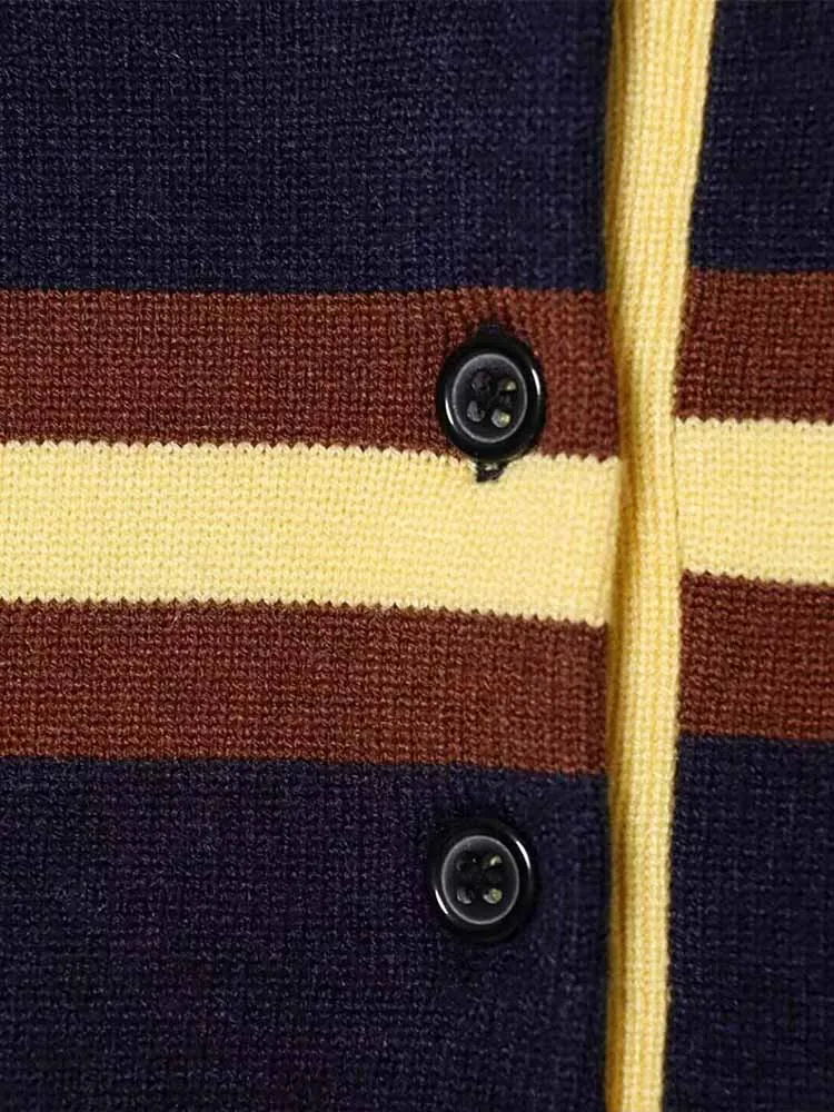 النمط الأوروبي والأمريكي الشتاء الملابس النسائية الجديدة زر أسفل سترة طويلة الأكمام قميص بولو مخطط طوق تريكو