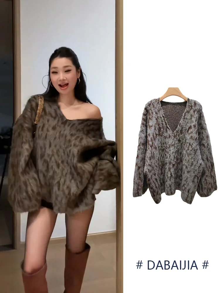 

Американский ретро-кардиган с леопардовым принтом, V-образным вырезом, свободный, мягкий, вязаный, на осень-зиму, для женщин