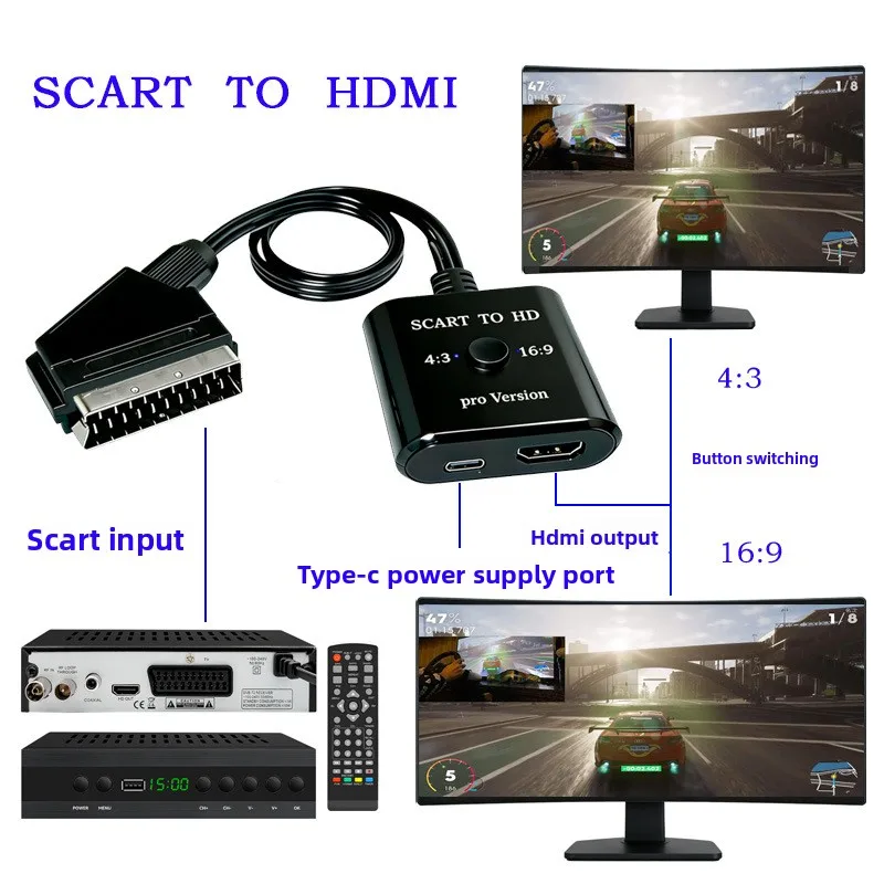Video Audio Adapter 1080P SCART To for HDTV Converter AV Signal Adapter for HD TV DVD for HDTV-A25R