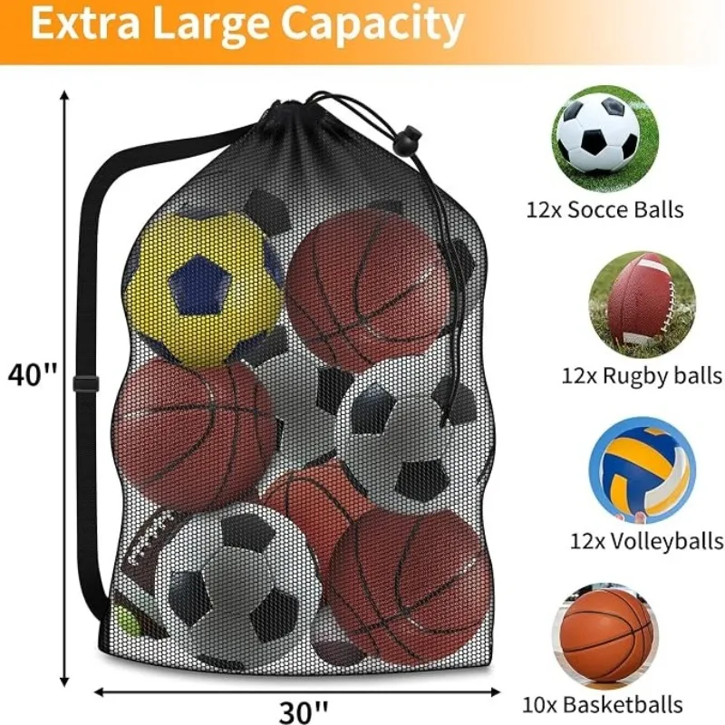 Extra Große Netz-Sporttasche mit Kordelzug und Verstellbarem Schultergurt für Fußball, Basketball, Volleyball und Schwimmausrüstung – Detail 2